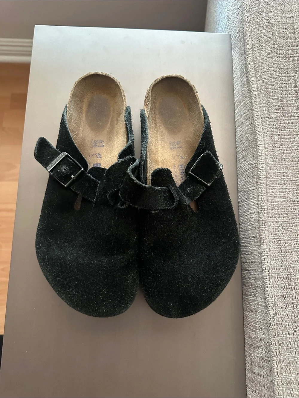 Birkenstock Kids Black Suede Slip-On Clogs with Buckle